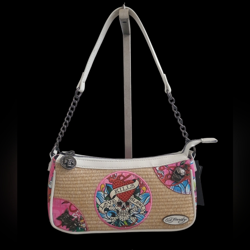 NWT! Ed Hardy Vibrant Pink and Tan Shoulder Bag